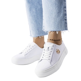 Venezia White sneakers decorated with a golden Vincez logo