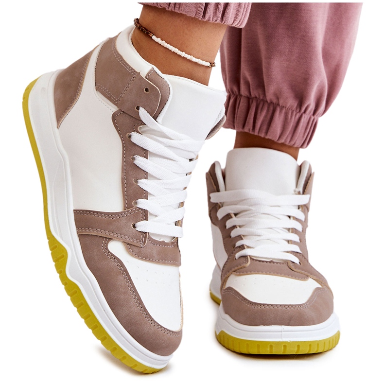 High Women's Sports Shoes, Sneakers, White and Beige
