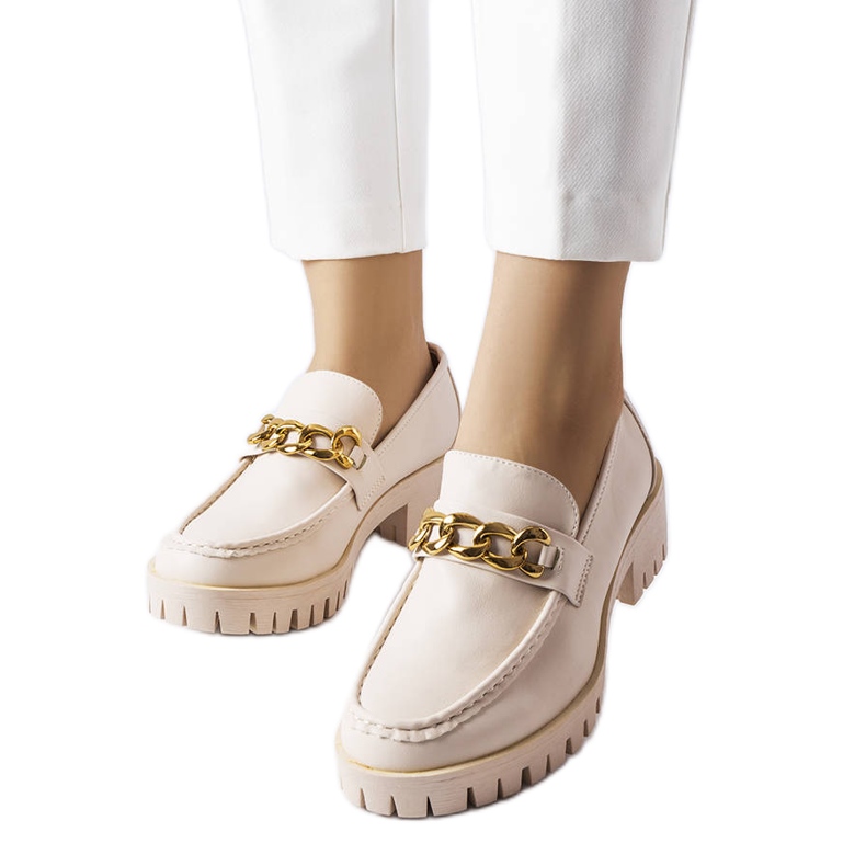 Beige moccasins with tractor soles from Faiz