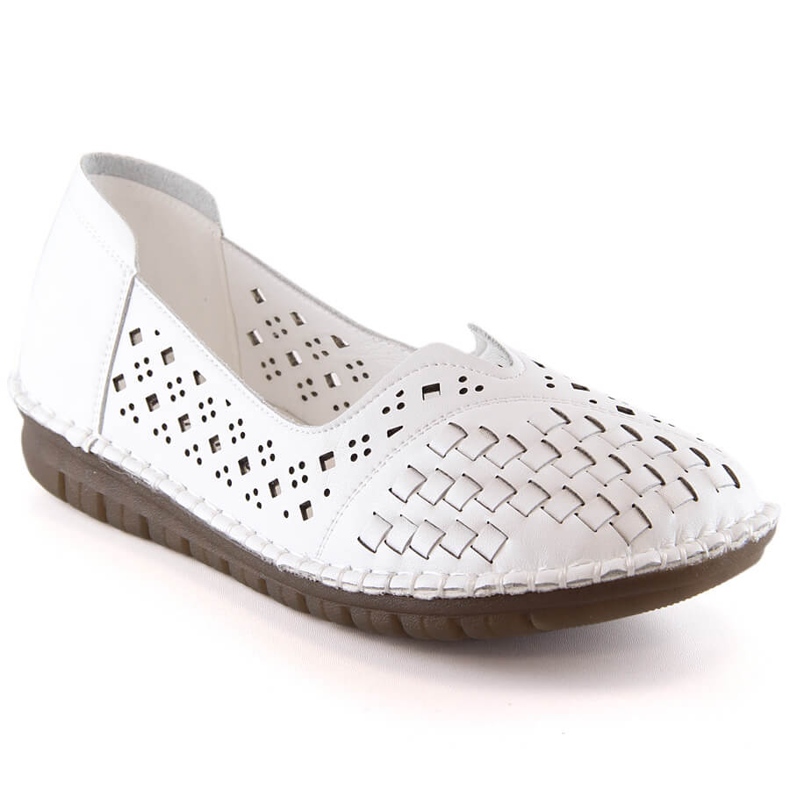 Leather comfortable women's openwork white shoes Filippo DP4541