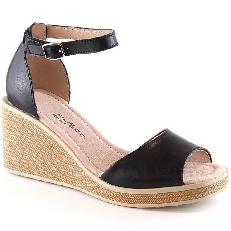 Leather comfortable women's wedge sandals black Filippo DS4507