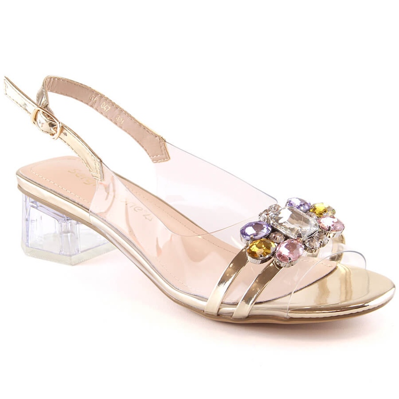 Transparent sandals on a low heel with golden crystals Sergio Leone SK047