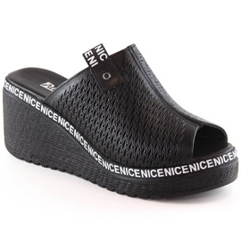 Women's leather openwork wedge sandals black Artiker 50C0523