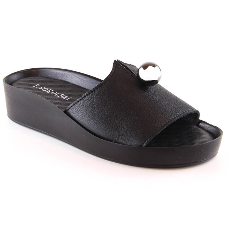 Women's black leather slippers T.Sokolski L22-312