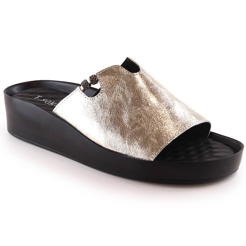 Leather women's metallic golden slippers T.Sokolski L23-346
