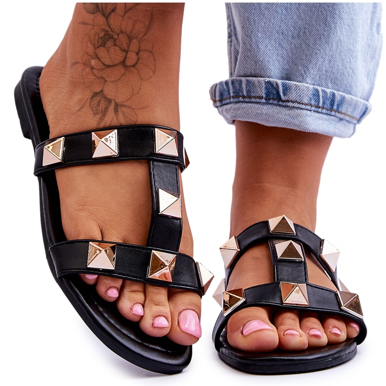 Women's Slippers With Large Studs Black Mercure