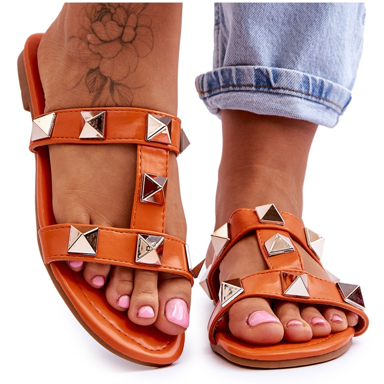 Orange Mercure Women's Slippers With Large Studs Orange Mercure Women's Slippers With Large Studs