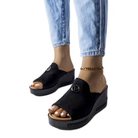BM Vincez black high wedge sandals