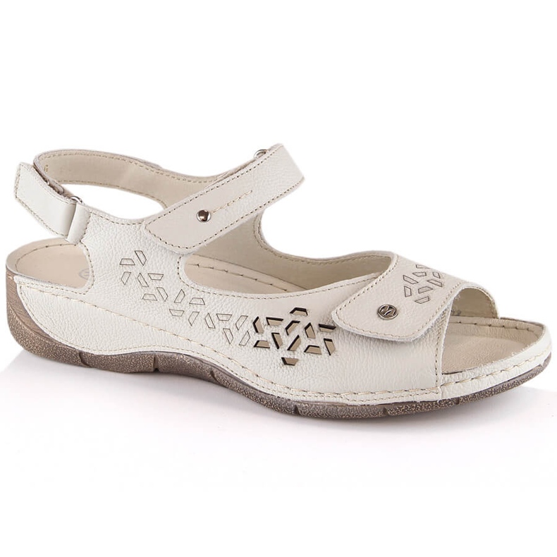 Comfortable women's leather sandals with velcro straps Ekri Helios 266-2 beige