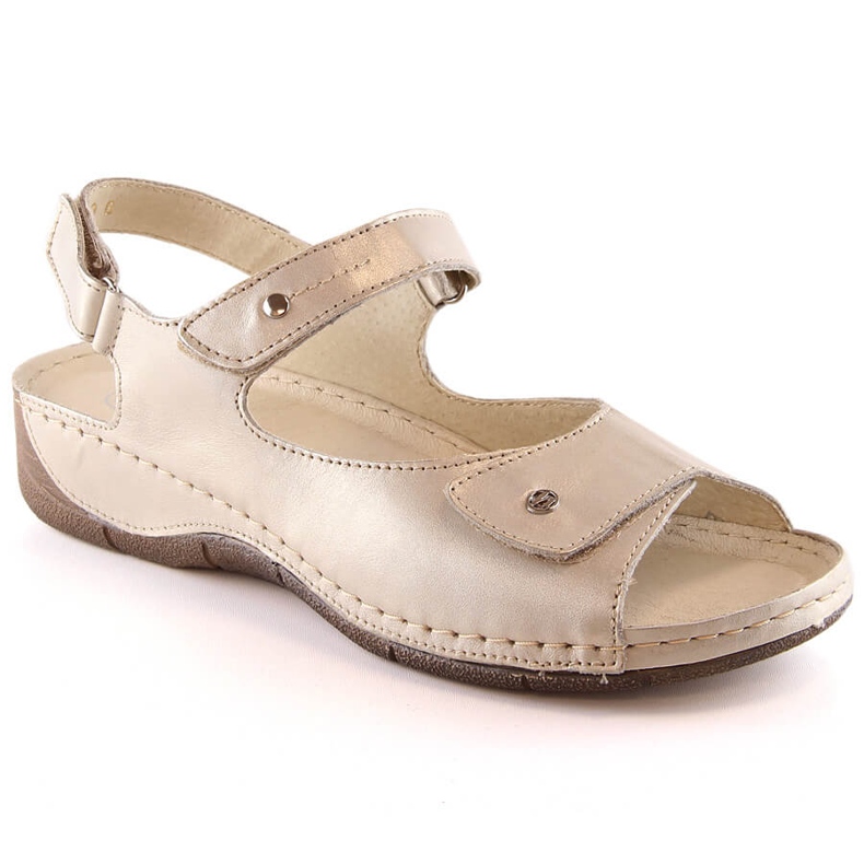Leather comfortable sandals for women with golden Velcro Helios 266-2