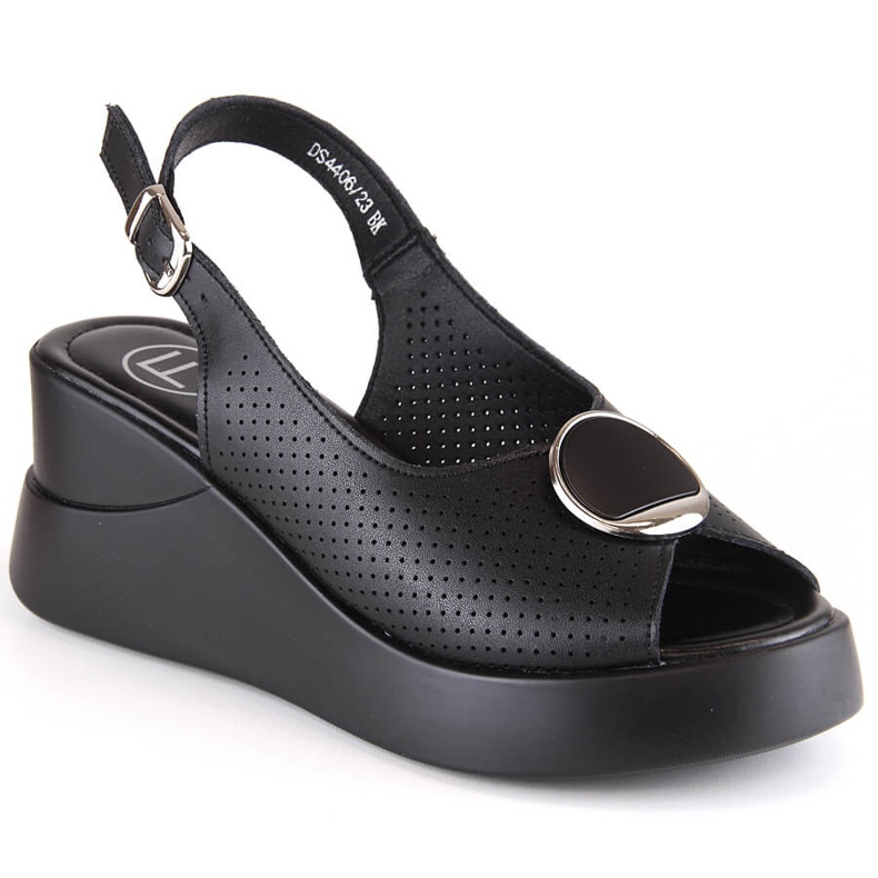Women's black leather wedge sandals Filippo DS4406