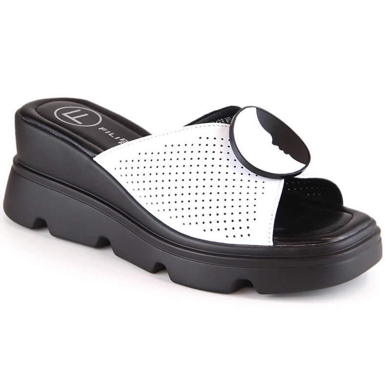 Women's leather wedge slippers white Filippo DS4608
