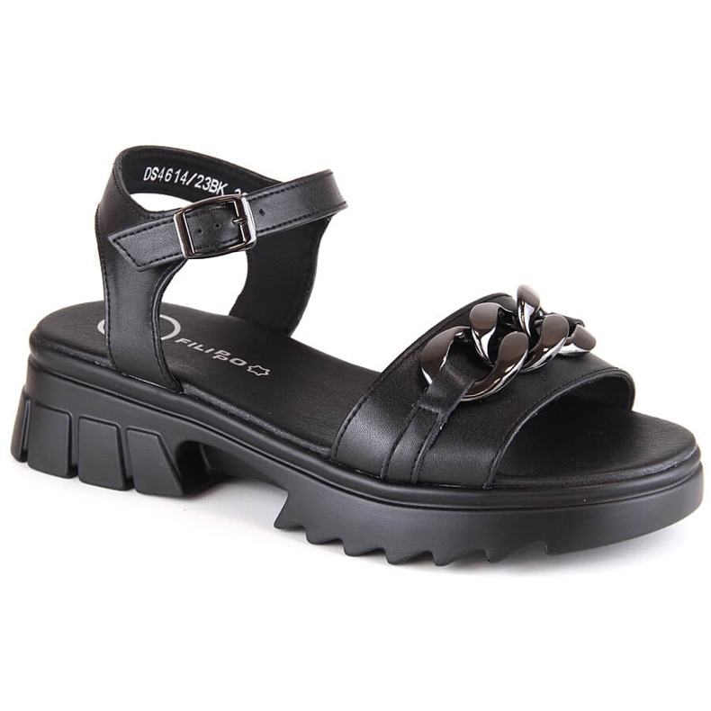 Women's black leather sandals with a chain Filippo DS4614
