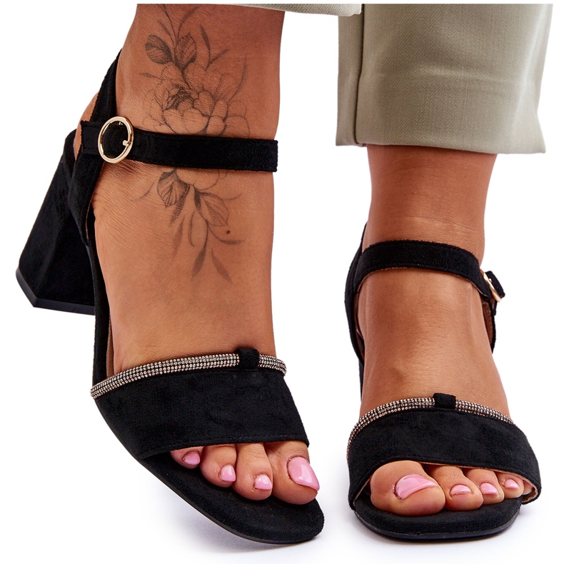 Women's Suede Low Heel Sandals Black Loredo