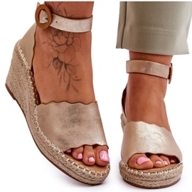 Leather Wedge Sandals Comfort Shoe Golden Verola Leather Wedge Sandals Comfort Shoe Golden Verola