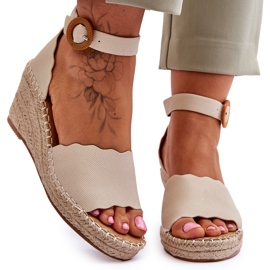 Leather Wedge Sandals Comfort Shoe Beige Verola