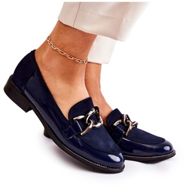 Classic Loafers With Chain Laura Messi 2531 Navy Blue Classic Loafers With Chain Laura Messi 2531 Navy Blue