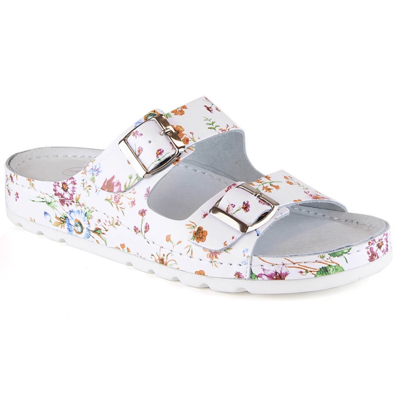 Women's comfortable leather sandals with flowers Helios 288 white Women's comfortable leather sandals with flowers Helios 288 white
