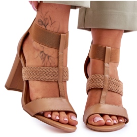 Camel Marren High Heel Leather Sandals brown