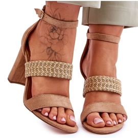 Suede Sandals With Braided Heel Camel Roselia brown