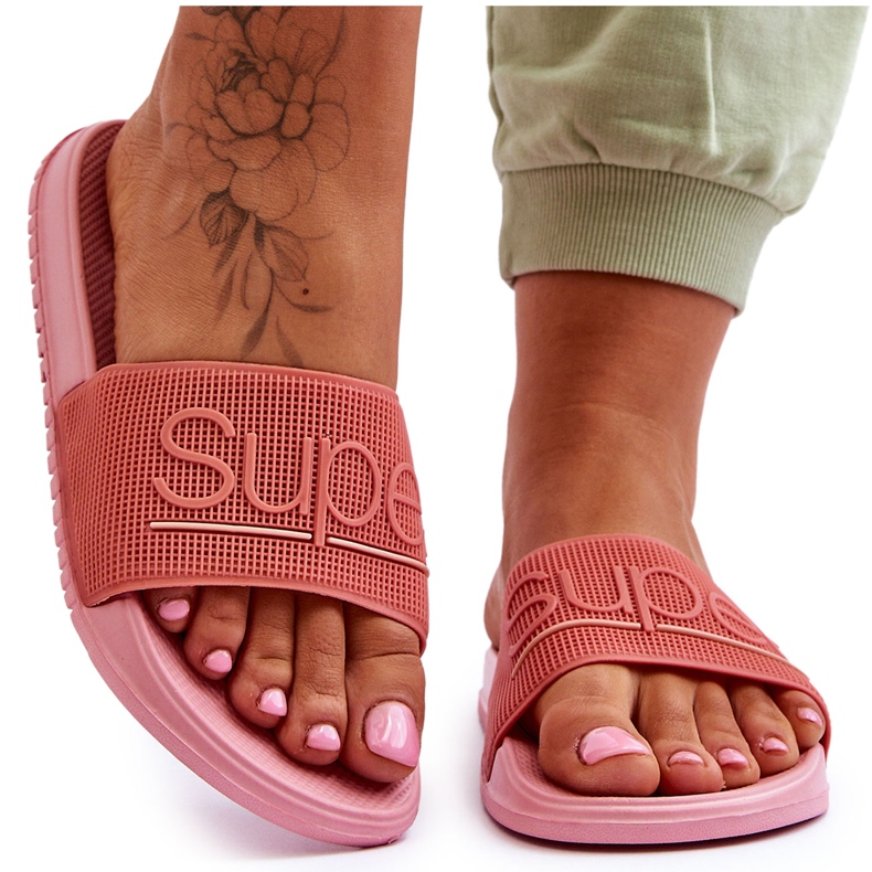 Light Women's Slippers With Pink Merry Inscription Light Women's Slippers With Pink Merry Inscription