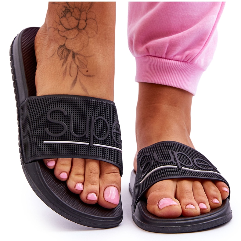 Light Women's Slippers With Black Merry Inscription