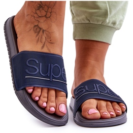 Light Women's Slippers With Navy-Gray Merry Inscription blue