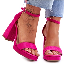 Fashionable Fuchsia Merila Square Heel Suede Sandals pink