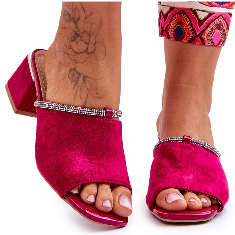 Suede High Heel Slippers S.Barski KV-612-2 Fuchsia pink