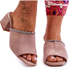 S.Barski Suede High Heel Slippers KV-612-2 Beige