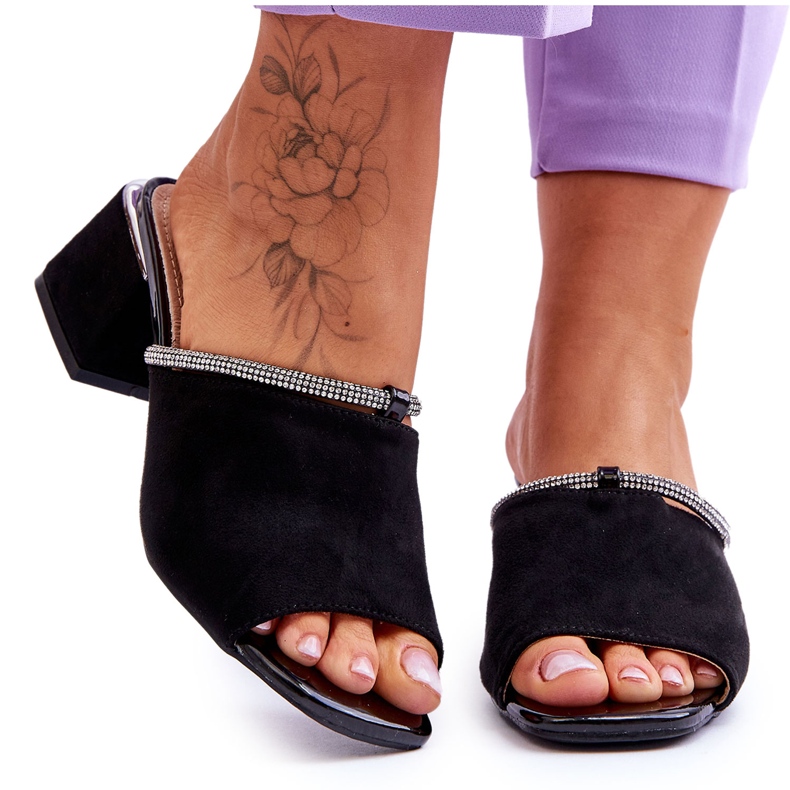 S.Barski Suede High Heel Slippers KV-612-2 Black