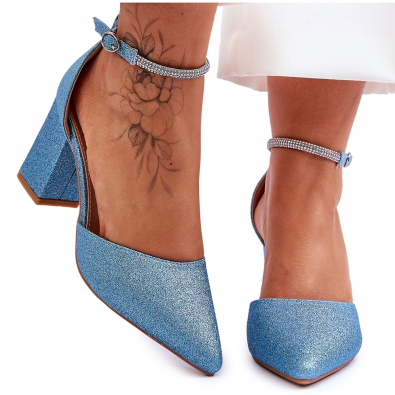 Elegant Shiny Blue Magic Pumps With Rhinestones