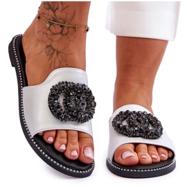 Women's Flat Slippers With Ornaments S.Barski KV-520-3 Silver Women's Flat Slippers With Ornaments S.Barski KV-520-3 Silver