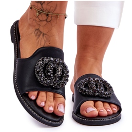 Women's Flat Slippers With Ornaments S.Barski KV-520-3 Black