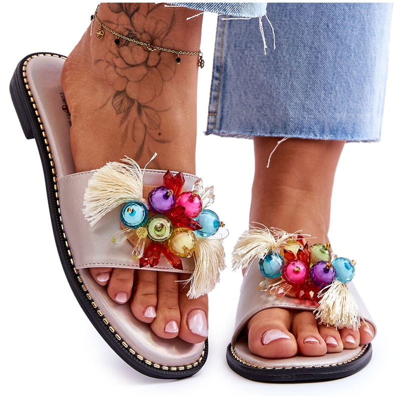 Slippers With Decorative Beads S.Barski KV-2775-47 Nude beige Slippers With Decorative Beads S.Barski KV-2775-47 Nude beige