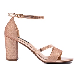 Shelovet gold glitter heel sandals beige Shelovet gold glitter heel sandals beige