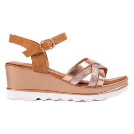 Women's Shelovet gold wedge sandals beige