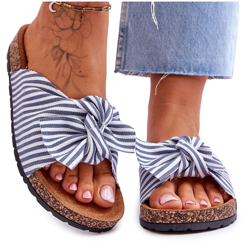 FJ1 Flip Flops On A Cork Platform With White And Blue Stripes Festive