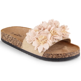 Women's flat sandals with beige flowers eVento 5969