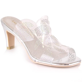 Transparent heeled sandals with zircons silver Sabatina 1014-16