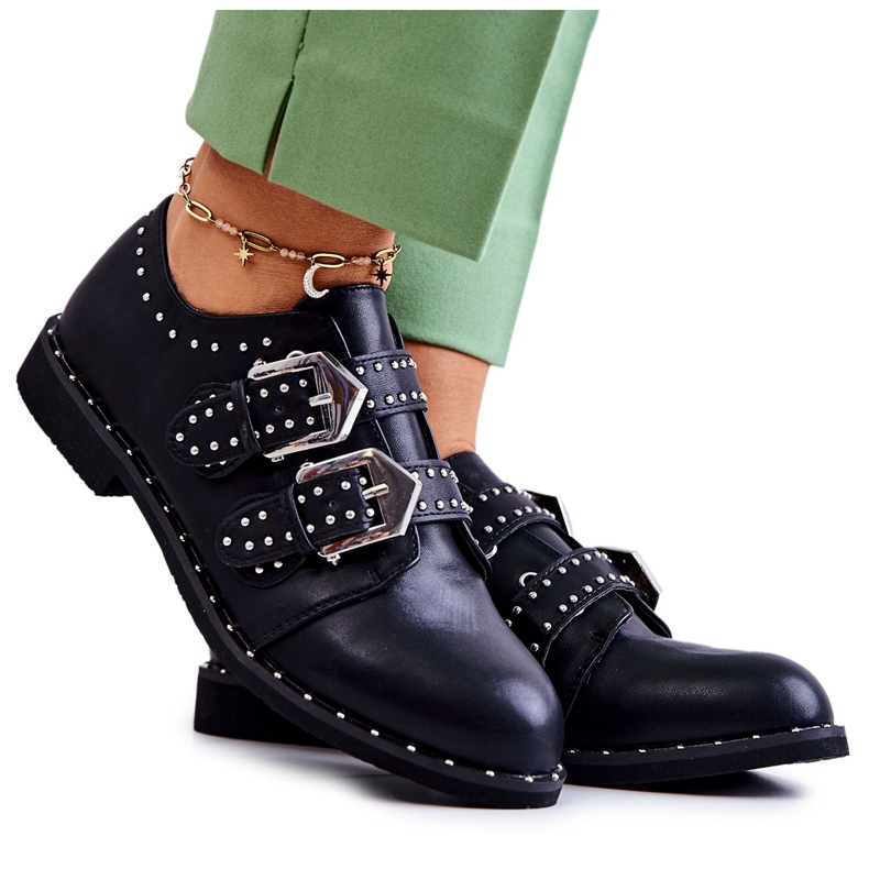 LU BOO Women's eco-leather shoes with buckles and studs black LU BOO Women's eco-leather shoes with buckles and studs black
