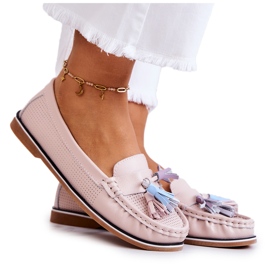 Evento Women's Leather Loafers With Fringes Pink Laressa Evento Women's Leather Loafers With Fringes Pink Laressa