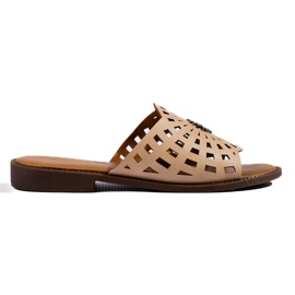 W. Potocki Women's openwork dark beige slippers from Potocki