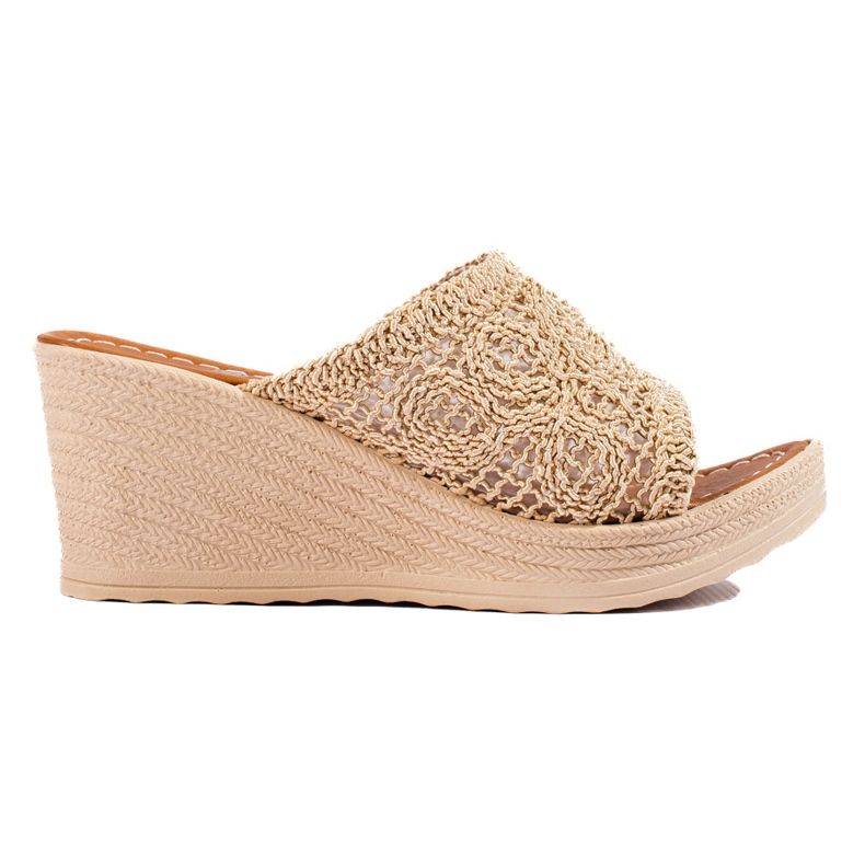 W. Potocki Women's wedge sandals with an openwork belt, beige Potocki