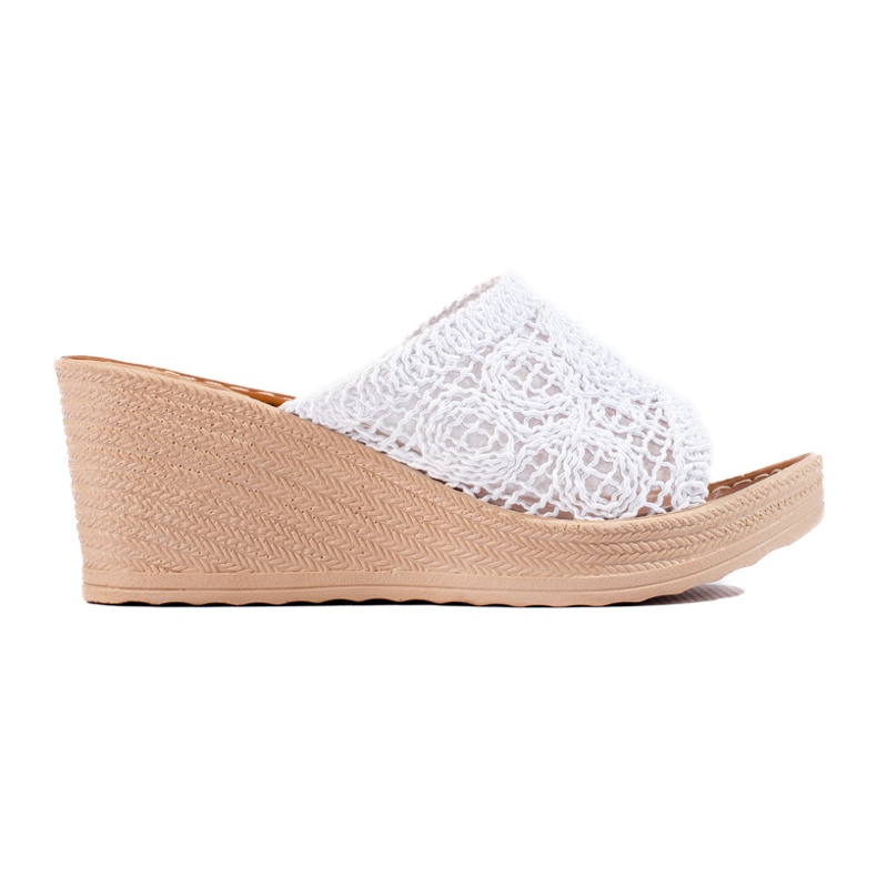 W. Potocki Women's wedge slippers with an openwork belt, white Potocki