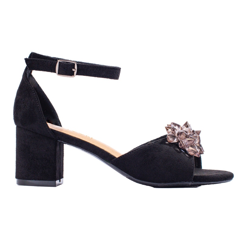 W. Potocki Potocki black suede sandals on a post with crystals