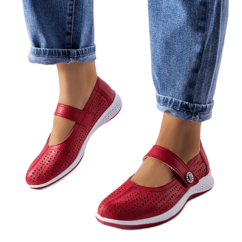 Red openwork ballerinas made of natural leather from Morgnano