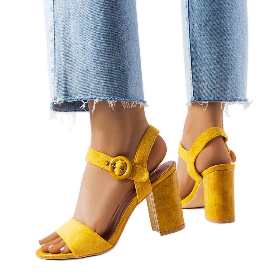 Yellow suede 2025 block heels