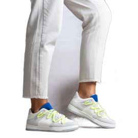 Gray sneakers with neon laces from Aucoin white