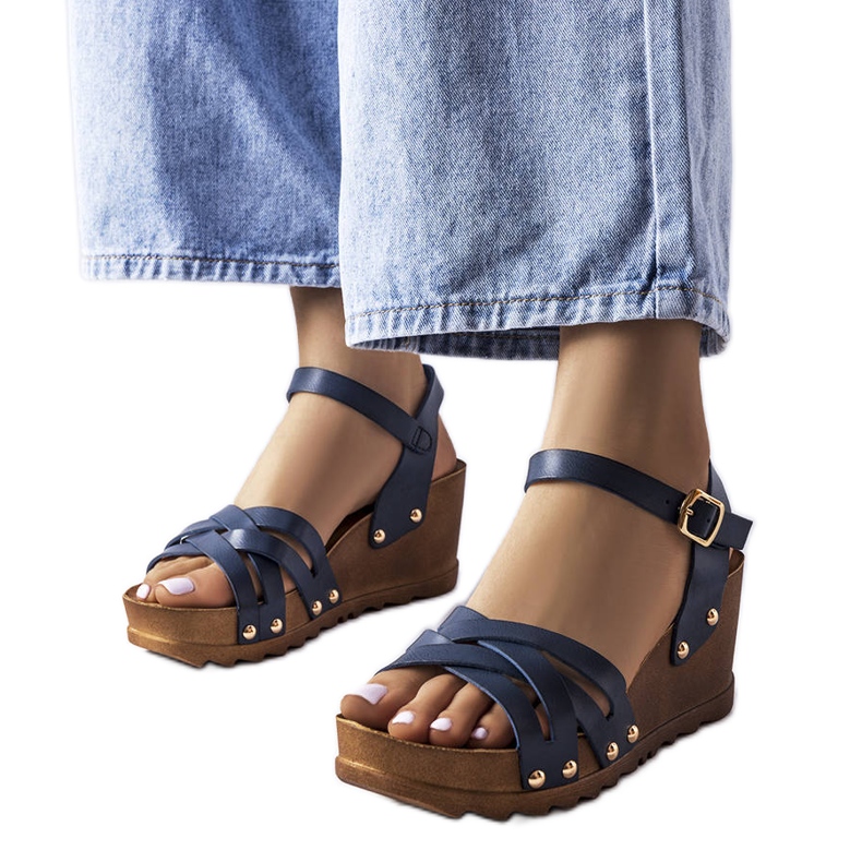 Navy blue wedge sandals from Audric